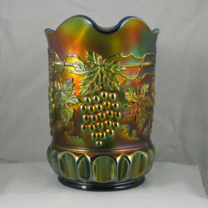 Antique Northwood Green Grape & Cable Carnival Glass Water Set 1+6