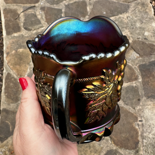 Antique Northwood Grape & Cable Amethyst Carnival Glass Creamer Cream Pitcher