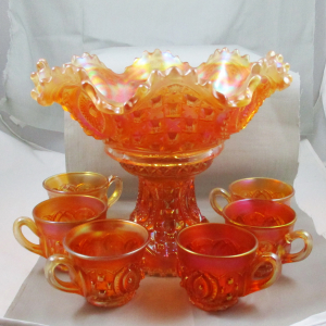 Antique Northwood Memphis Marigold Carnival Glass 8 piece Fruit Set