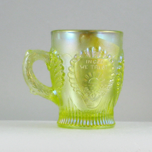Fenton Vaseline Beaded Shell Carnival Glass Mug Limited Edition for ACGA
