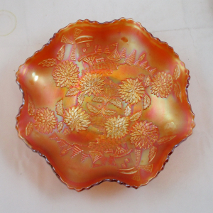 Antique Fenton Chrysanthemum Carnival Glass Ruffled Bowl