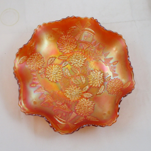 Antique Fenton Chrysanthemum Carnival Glass Ruffled Bowl