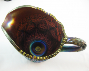 Antique Imperial Diamond Lace Purple Carnival Glass Water Pitcher