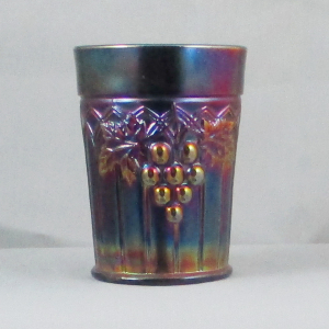 Antique Northwood Grape & Gothic Arches Blue Carnival Glass Tumbler