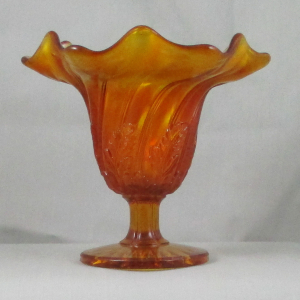 Antique Westmoreland Leaf Swirl Amber Carnival Glass Compote