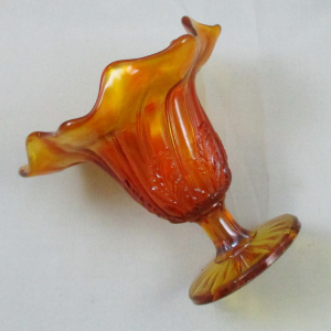 Antique Westmoreland Leaf Swirl Amber Carnival Glass Compote
