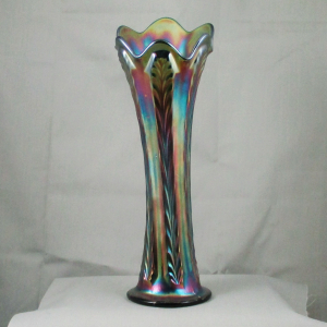 Antique Fenton Plume Panels Green Carnival Glass Vase