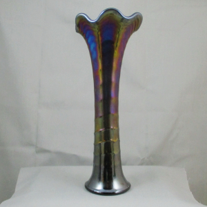 Antique Imperial Blue Ripple Carnival Glass Swung Vase