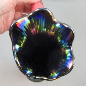 Antique Imperial Blue Ripple Carnival Glass Swung Vase