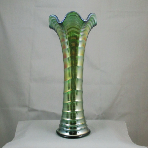 Antique Imperial Green Ripple Carnival Glass Swung Vase