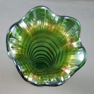 Antique Imperial Green Ripple Carnival Glass Swung Vase