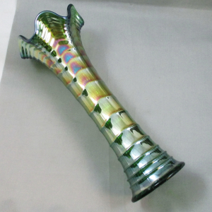 Antique Imperial Green Ripple Carnival Glass Swung Vase