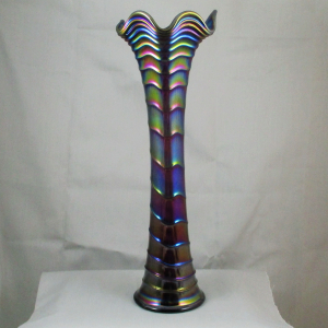 Antique Imperial Purple Ripple Carnival Glass Swung Vase