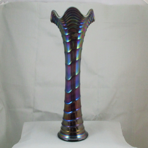 Antique Imperial Purple Ripple Carnival Glass Swung Vase