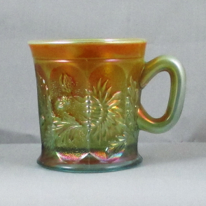 Antique Northwood Aqua Opal Dandelion Carnival Glass Mug