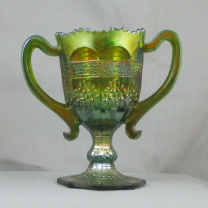 Fenton Orange Tree Green Carnival Glass Loving Cup