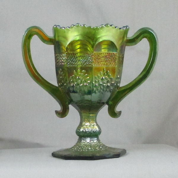 Fenton Orange Tree Green Carnival Glass Loving Cup