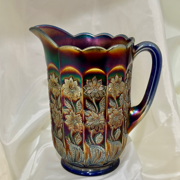 Antique Fenton Starflower Blue Carnival Glass Pitcher – Carnival Glass