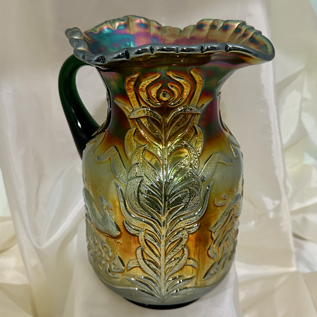 Green Carnival Glass Pitcher