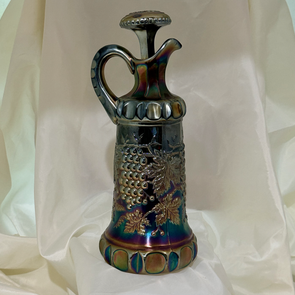 Antique Northwood Grape & Cable Amethyst Carnival Glass Whiskey Decanter w Stopper