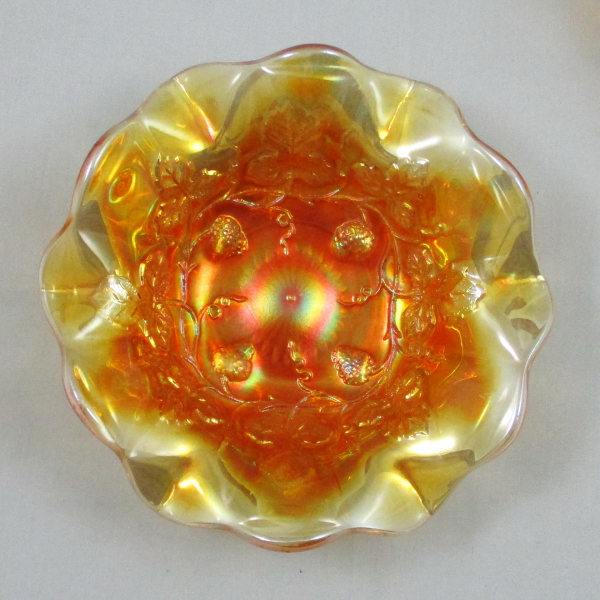 Antique Millersburg Marigold Strawberry Wreath Carnival Glass Small Bowl