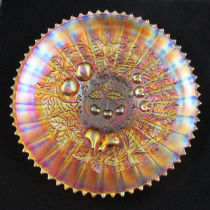 Antique Northwood Marigold Stippled Three Fruits Carnival Glass Plate