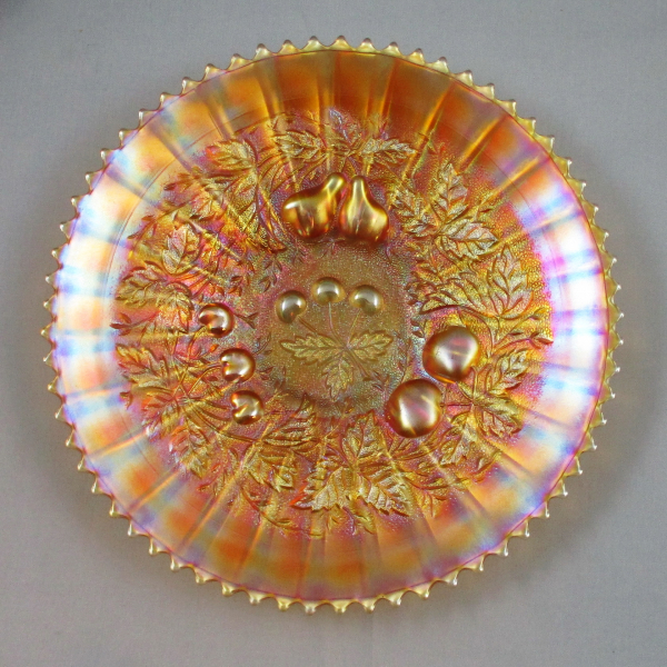 Antique Northwood Marigold Stippled Three Fruits Carnival Glass Plate