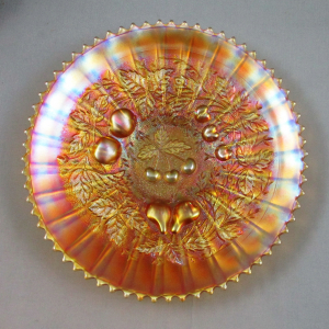 Antique Northwood Marigold Stippled Three Fruits Carnival Glass Plate