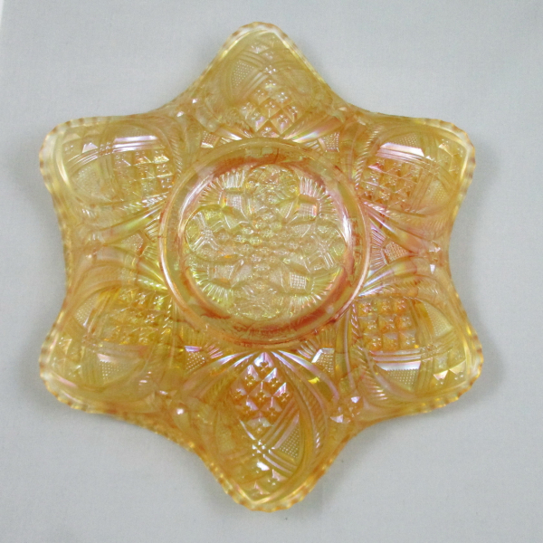 Antique Millersburg Whirling Leaves Marigold Carnival Glass Bowl