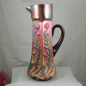 Antique Fenton Amethyst Paneled Dandelion Carnival Glass Water Set