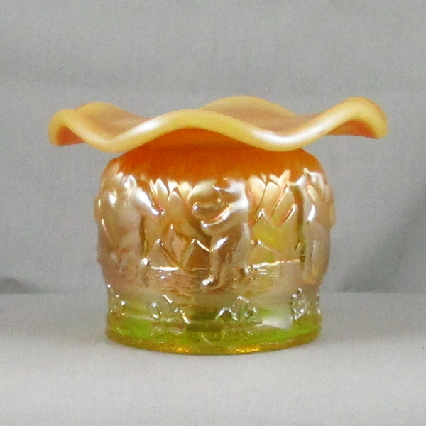 Fenton Vaseline Butterscotch Opal Frolicking Bears Carnival Glass Spittoon