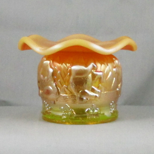 Fenton Vaseline Butterscotch Opal Frolicking Bears Carnival Glass Spittoon