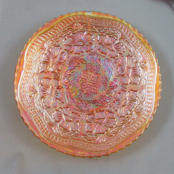 Antique Fenton Two Flowers Marigold Carnival Glass Plate