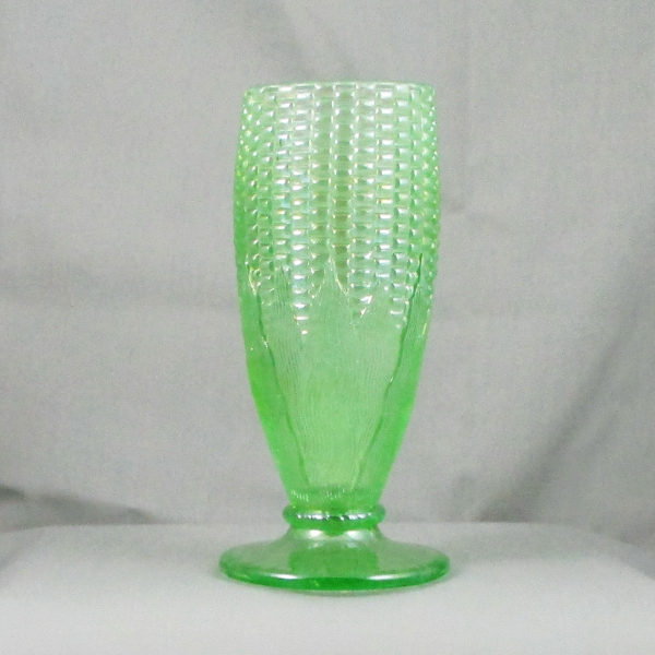Antique Northwood Corn Stalk Base Lime Green Carnival Glass Vase Antique Northwood Corn Stalk Base Lime Green Carnival Glass Vase