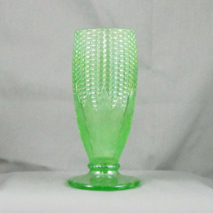 Antique Northwood Corn Stalk Base Lime Green Carnival Glass Vase