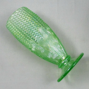 Antique Northwood Corn Stalk Base Lime Green Carnival Glass Vase