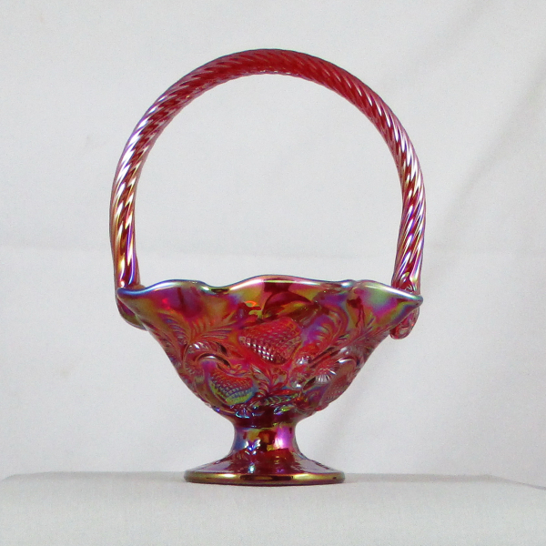 Fenton Red Inverted Strawberry Carnival Glass Handled Basket made for ACGA Fenton Red Inverted Strawberry Carnival Glass Handled Basket made for ACGA