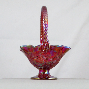 Fenton Red Inverted Strawberry Carnival Glass Handled Basket made for ACGA