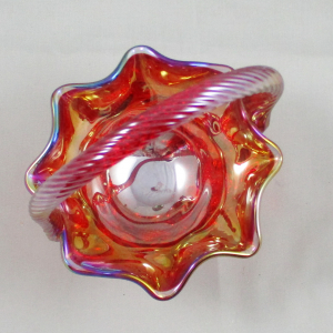 Fenton Red Inverted Strawberry Carnival Glass Handled Basket made for ACGA