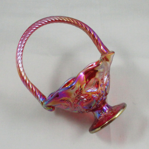 Fenton Red Inverted Strawberry Carnival Glass Handled Basket made for ACGA
