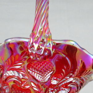Fenton Red Inverted Strawberry Carnival Glass Handled Basket made for ACGA