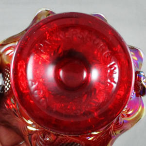 Fenton Red Inverted Strawberry Carnival Glass Handled Basket made for ACGA