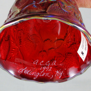 Fenton Red Inverted Strawberry Carnival Glass Hand Bell made for ACGA