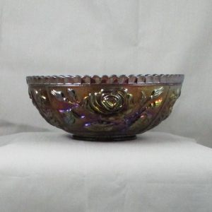 Imperial Open Rose Purple Carnival Glass Round Bowl