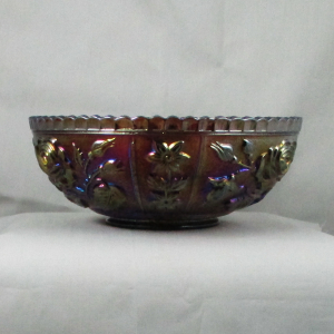 Imperial Open Rose Purple Carnival Glass Round Bowl
