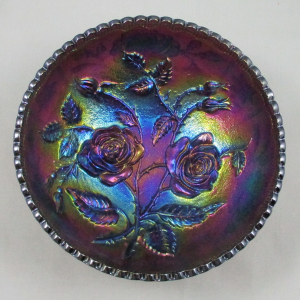 Imperial Open Rose Purple Carnival Glass Round Bowl