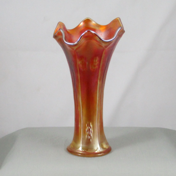 Antique Fenton Marigold Butterfly & Berry Carnival Glass Vase