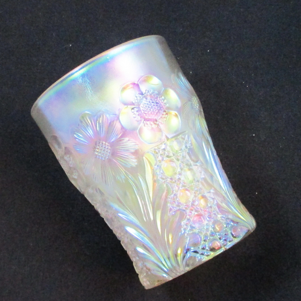 Antique U.S. Glass White Cosmos & Cane Carnival Glass Tumbler