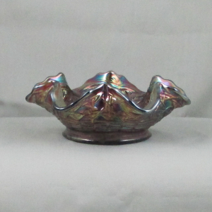 Antique Dugan Persian Garden Amethyst Carnival Glass 6-Ruffle Sauce Bowl