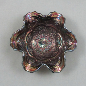 Antique Dugan Persian Garden Amethyst Carnival Glass 6-Ruffle Sauce Bowl